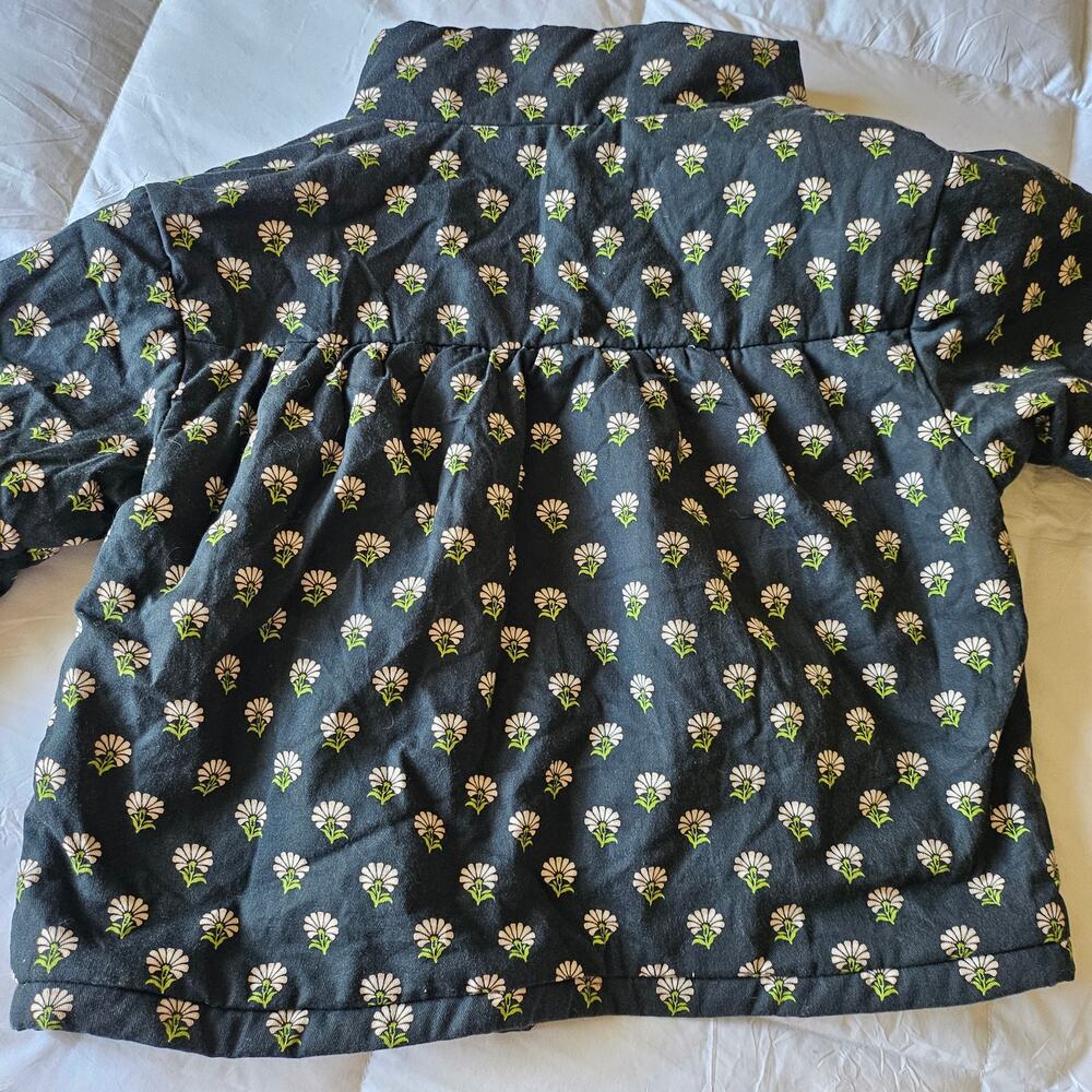 Maeve Anthropologie Floral Print Puffer Jacket Black Quilted Coat - Picture 4 of 4